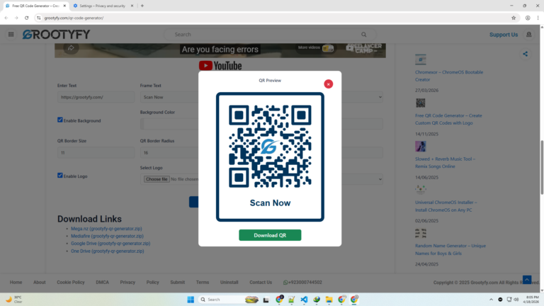 Responsive QR code preview on desktop and mobile screen