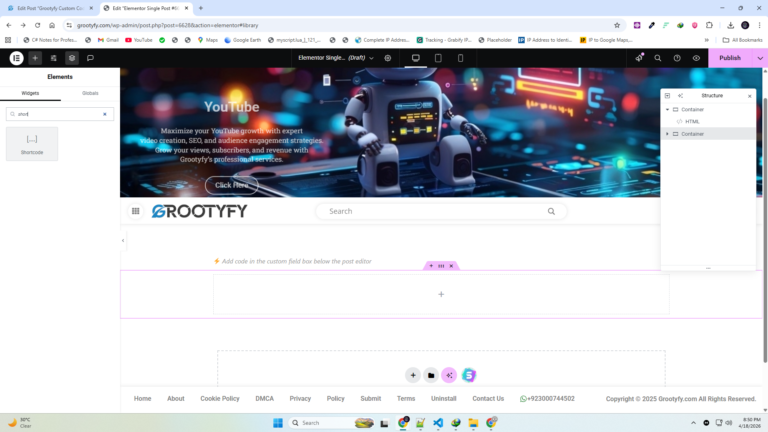 Elementor builder using dynamic tags from Grootyfy plugin