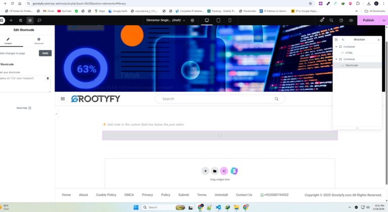 Shortcode usage displaying custom code content in WordPress