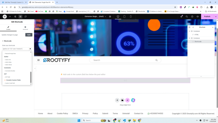 Website frontend showing custom CSS and JavaScript effects