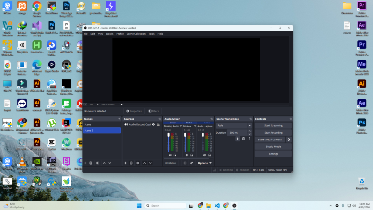 Landscape monitor recording using OBS mouse follow crop filter