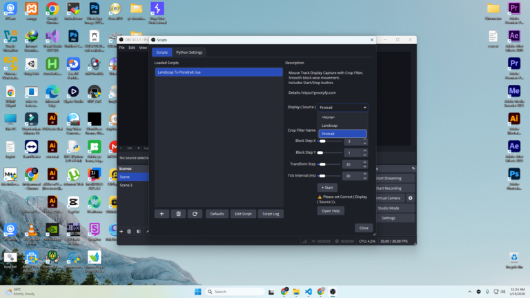Multi monitor recording setup with OBS mouse crop tracking